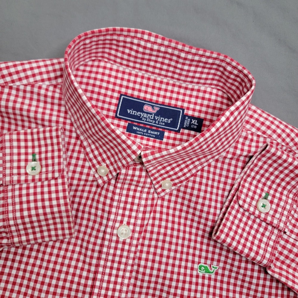 Vineyard Vines Whale Shirt Men's Xl Christmas Red Gigham Check Long Sleeve